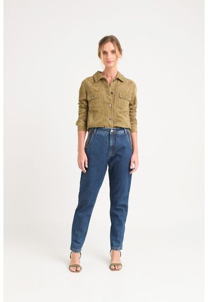 Jean Caltha En Denim Rígido Para Mujer Detalles Cuero Jean Caltha En Denim Rígido Para Mujer Detalles Cuero Azul 12 Vélez