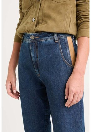 Jean Caltha En Denim Rígido Para Mujer Detalles Cuero Jean Caltha En Denim Rígido Para Mujer Detalles Cuero Azul 12 Vélez