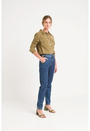 Jean Caltha En Denim Rígido Para Mujer Detalles Cuero Jean Caltha En Denim Rígido Para Mujer Detalles Cuero Azul 12 Vélez