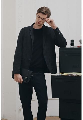 Blazer Niger De Gamuza Para Hombre Fit Semi Ajustado Blazer Niger De Gamuza Para Hombre Fit Semi Ajustado Negro L VÉLEZ Vélez