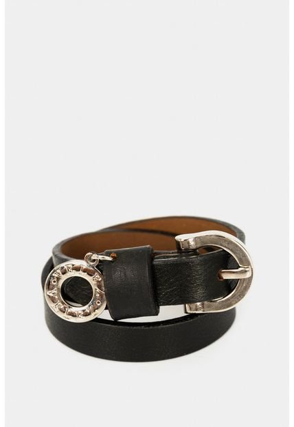 Manilla Dos Vueltas Liquenes De Cuero Para Mujer Dije Metálico Negro