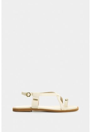 Sandalia Plana De Cuero Para Mujer Kira Sandalia Plana De Cuero Para Mujer Kira Beige 34 VÉLEZ