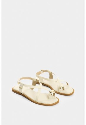 Sandalia Plana De Cuero Para Mujer Kira Sandalia Plana De Cuero Para Mujer Kira Beige 34 VÉLEZ