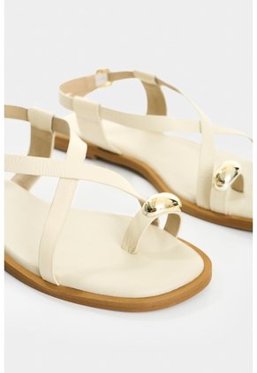 Sandalia Plana De Cuero Para Mujer Kira Sandalia Plana De Cuero Para Mujer Kira Beige 34 VÉLEZ