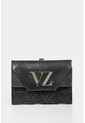 Billetera Taupe De Cuero Para Mujer Grabado Monograma VZ Negro de Vélez