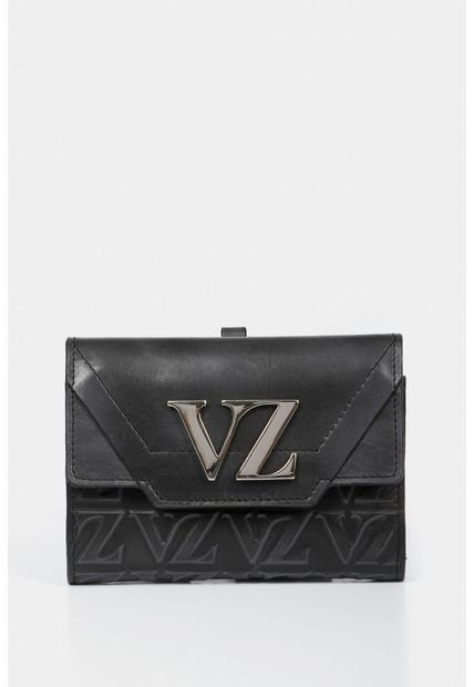 Billetera Taupe De Cuero Para Mujer Grabado Monograma VZ Negro