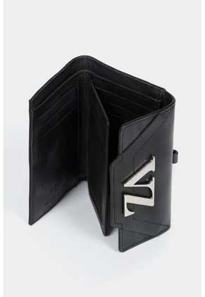 Billetera Taupe De Cuero Para Mujer Grabado Monograma VZ Negro