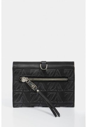 Billetera Taupe De Cuero Para Mujer Grabado Monograma VZ Negro