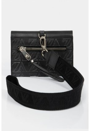 Billetera Taupe De Cuero Para Mujer Grabado Monograma VZ Negro