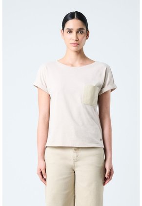 Camiseta Manga Corta Para Mujer Bolsillo Cuero Camiseta Manga Corta Para Mujer Bolsillo Cuero Arena S VÉLEZ