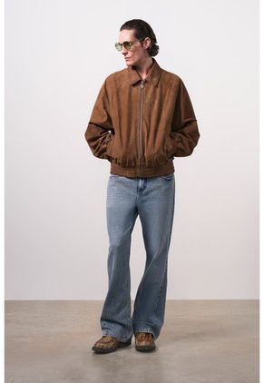 Chaqueta Bomber En Gamuza Croco Para Hombre Chaqueta Bomber En Gamuza Croco Para Hombre Cafe XS VÉLEZ