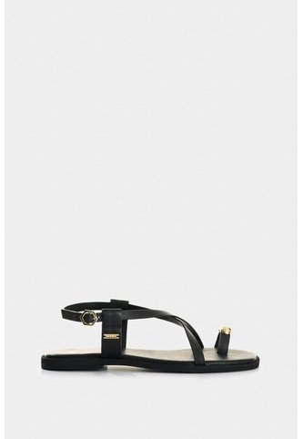 Sandalia Plana De Cuero Para Mujer Kira Sandalia Plana De Cuero Para Mujer Kira Negro 35 VÉLEZ Vélez
