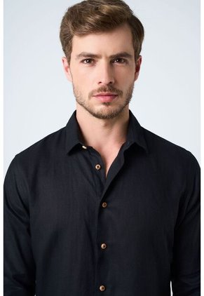 Camisa Manga Larga En Lino Para Hombre Silueta Semi Ajustada Camisa Manga Larga En Lino Para Hombre Silueta Semi Ajustada Negro XXL VÉLEZ