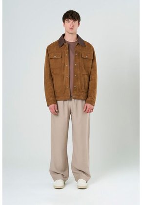 Chaqueta Aron En Gamuza Para Hombre Detalle Cuero Chaqueta Aron En Gamuza Para Hombre Detalle Cuero Cafe Claro L VÉLEZ