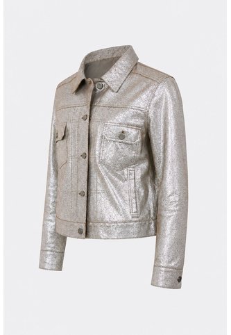 Chaqueta Trucker De Cuero Gamuzado Para Mujer Glass Chaqueta Trucker De Cuero Gamuzado Para Mujer Glass Plata L VÉLEZ Vélez