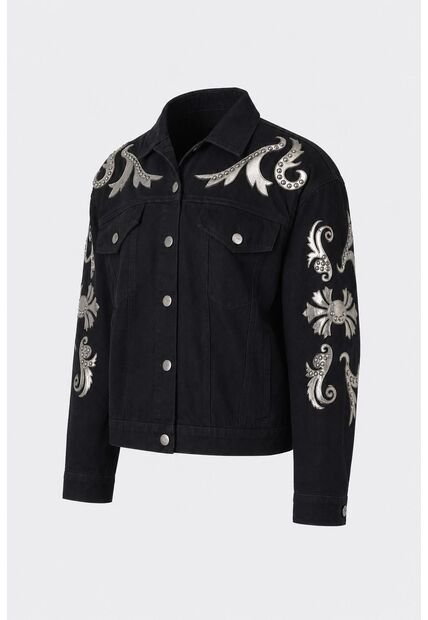 Chaqueta Trucker En Denim Y Cuero Para Mujer Soren Chaqueta Trucker En Denim Y Cuero Para Mujer Soren Negro M VÉLEZ