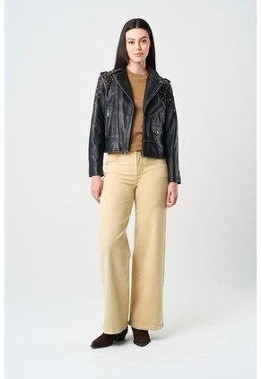 Chaqueta Biker De Cuero Para Mujer Cristales Chaqueta Biker De Cuero Para Mujer Cristales Negro Perlado S VÉLEZ