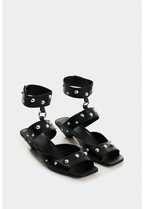Sandalia Plana De Cuero Para Mujer Circle Sandalia Plana De Cuero Para Mujer Circle Negro 37 VÉLEZ