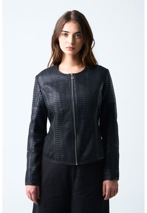 Chaqueta De Cuero Tejido Para Mujer Woven Chaqueta De Cuero Tejido Para Mujer Woven Negro XL VÉLEZ