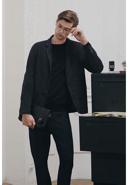 Blazer Niger De Gamuza Para Hombre Fit Semi Ajustado Blazer Niger De Gamuza Para Hombre Fit Semi Ajustado Negro L VÉLEZ