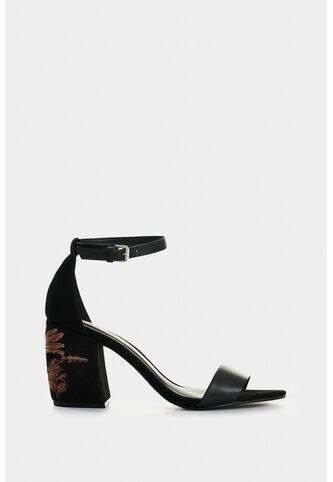 Sandalia De Tacón Encanto De Cuero Gamuzado Para Mujer Bordado Sandalia De Tacón Encanto De Cuero Gamuzado Para Mujer Bordado Negro 40 VÉLEZ Vélez