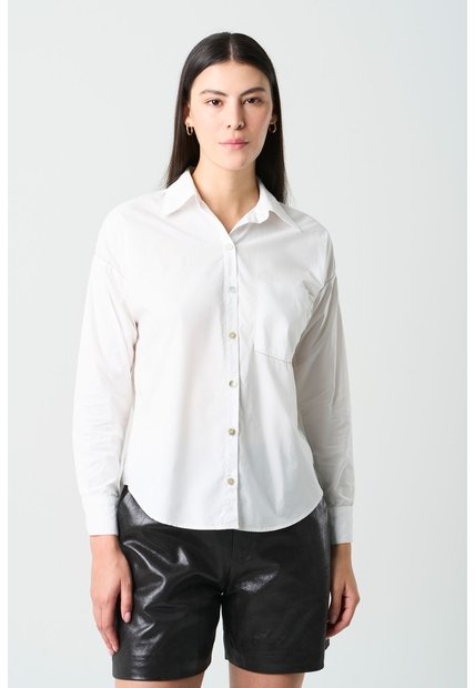 Camisa Manga Larga Basic En Tejido Plano Para Mujer Detalle Millaré Camisa Manga Larga Basic En Tejido Plano Para Mujer Detalle Millaré Blanco M VÉLEZ