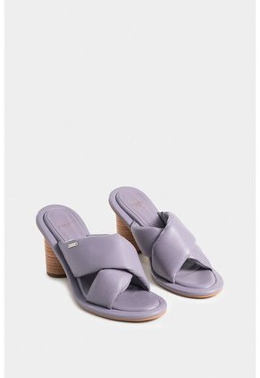 Sandalia Tacón Mawi De Cuero Para Mujer Tiras Abombadas Sandalia Tacón Mawi De Cuero Para Mujer Tiras Abombadas Lila 40 VÉLEZ