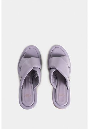 Sandalia Tacón Mawi De Cuero Para Mujer Tiras Abombadas Sandalia Tacón Mawi De Cuero Para Mujer Tiras Abombadas Lila 40 VÉLEZ