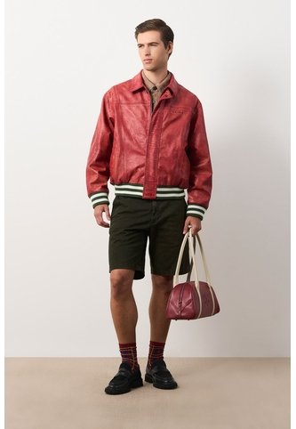 Chaqueta Bomber En Cuero Envejecido Para Hombre Chaqueta Bomber En Cuero Envejecido Para Hombre Rojo XL VÉLEZ Vélez