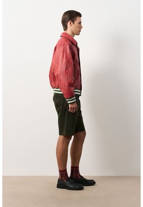 Chaqueta Bomber En Cuero Envejecido Para Hombre Chaqueta Bomber En Cuero Envejecido Para Hombre Rojo XL VÉLEZ