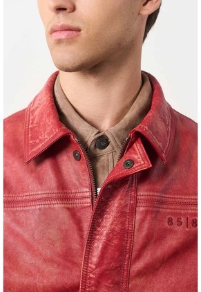 Chaqueta Bomber En Cuero Envejecido Para Hombre Chaqueta Bomber En Cuero Envejecido Para Hombre Rojo XL VÉLEZ