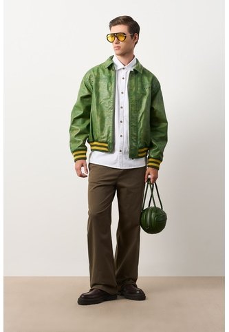 Chaqueta Bomber En Cuero Envejecido Para Hombre Chaqueta Bomber En Cuero Envejecido Para Hombre Verde M VÉLEZ Vélez