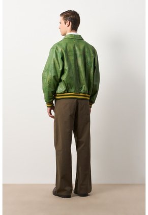 Chaqueta Bomber En Cuero Envejecido Para Hombre Chaqueta Bomber En Cuero Envejecido Para Hombre Verde M VÉLEZ