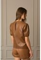 Camisa Ambar En Cuero Para Mujer Manga Corta Con Elástico En Puños de Vélez