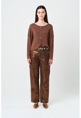 Pantalón Recto De Cuero Para Mujer Glass Pantalón Recto De Cuero Para Mujer Glass Bronce 12 VÉLEZ Vélez