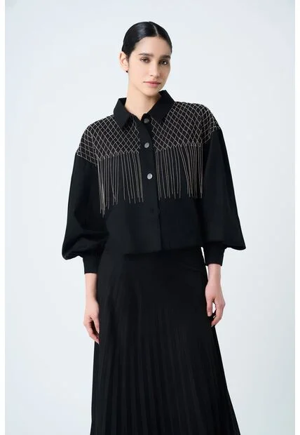 Chaqueta Alhena En Tejido Plano Para Mujer Bordado Millaré Chaqueta Alhena En Tejido Plano Para Mujer Bordado Millaré Negro XS VÉLEZ