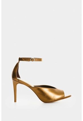 Sandalia Tacón Duna En Cuero Folia Para Mujer Peep Toe Sandalia Tacón Duna En Cuero Folia Para Mujer Peep Toe Bronce 34 VÉLEZ