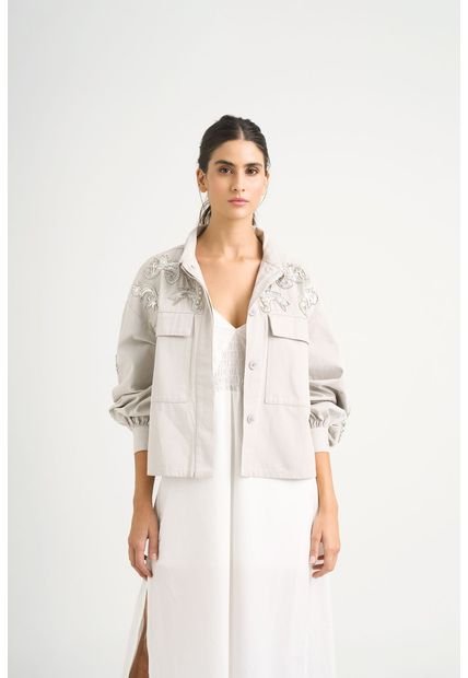 Chaqueta Calas En Tejido Plano Para Mujer Silueta Cropped Chaqueta Calas En Tejido Plano Para Mujer Silueta Cropped Gris XL Vélez
