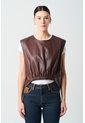 Camisa Iris De Cuero Para Mujer Elástico Delantero Camisa Iris De Cuero Para Mujer Elástico Delantero Cafe L VÉLEZ de Vélez