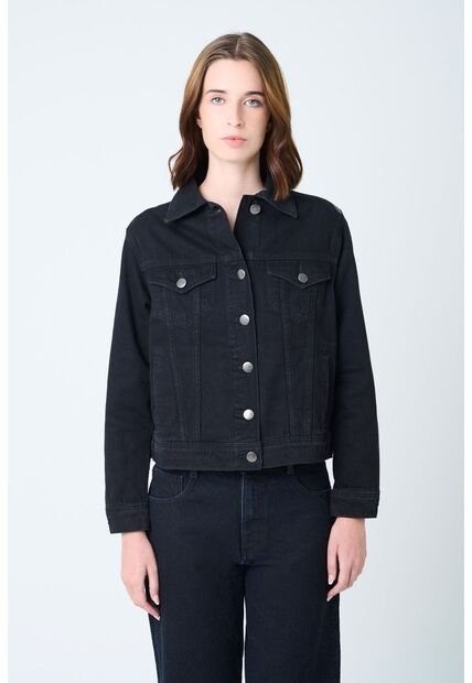 Chaqueta Circe Trucker En Black Denim Aplique Bordado Chaqueta Circe Trucker En Black Denim Aplique Bordado Negro S VÉLEZ