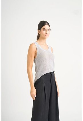 Camiseta Tejida Para Mujer Efecto Metalizado Lúrex Camiseta Tejida Para Mujer Efecto Metalizado Lúrex Gris XL VÉLEZ