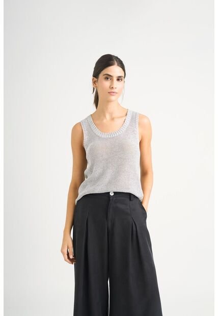 Camiseta Tejida Para Mujer Efecto Metalizado Lúrex Camiseta Tejida Para Mujer Efecto Metalizado Lúrex Gris XS VÉLEZ
