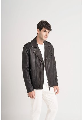 Chaqueta Biker Capri De Cuero Para Hombre Semi Ajustada Chaqueta Biker Capri De Cuero Para Hombre Semi Ajustada Negro XL VÉLEZ