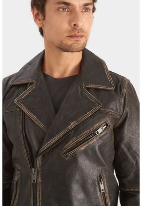 Chaqueta Biker Draco De Cuero Para Hombre Efecto Vintage Chaqueta Biker Draco De Cuero Para Hombre Efecto Vintage Gris L Vélez