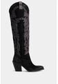 Botas Escarlata De Cuero Gamuza Para Mujer Caña Bordada Botas Escarlata De Cuero Gamuza Para Mujer Caña Bordada Negro 39 Vélez de Vélez