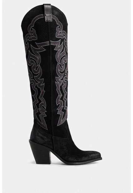 Botas Escarlata De Cuero Gamuza Para Mujer Caña Bordada Botas Escarlata De Cuero Gamuza Para Mujer Caña Bordada Negro 39 Vélez