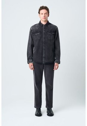 Sobrecamisa Alcor Manga Larga De Algodón Para Hombre Detalles Cuero Sobrecamisa Alcor Manga Larga De Algodón Para Hombre Detalles Cuero Negro M VÉLEZ