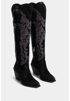 Botas Escarlata De Cuero Gamuza Para Mujer Caña Bordada Botas Escarlata De Cuero Gamuza Para Mujer Caña Bordada Negro 39 Vélez