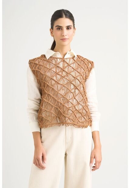 Chaleco Tejido De Cuero Para Mujer Ciruela Chaleco Tejido De Cuero Para Mujer Ciruela Natural XS VÉLEZ