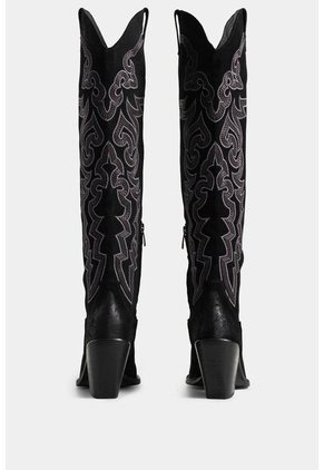 Botas Escarlata De Cuero Gamuza Para Mujer Caña Bordada Botas Escarlata De Cuero Gamuza Para Mujer Caña Bordada Negro 39 Vélez